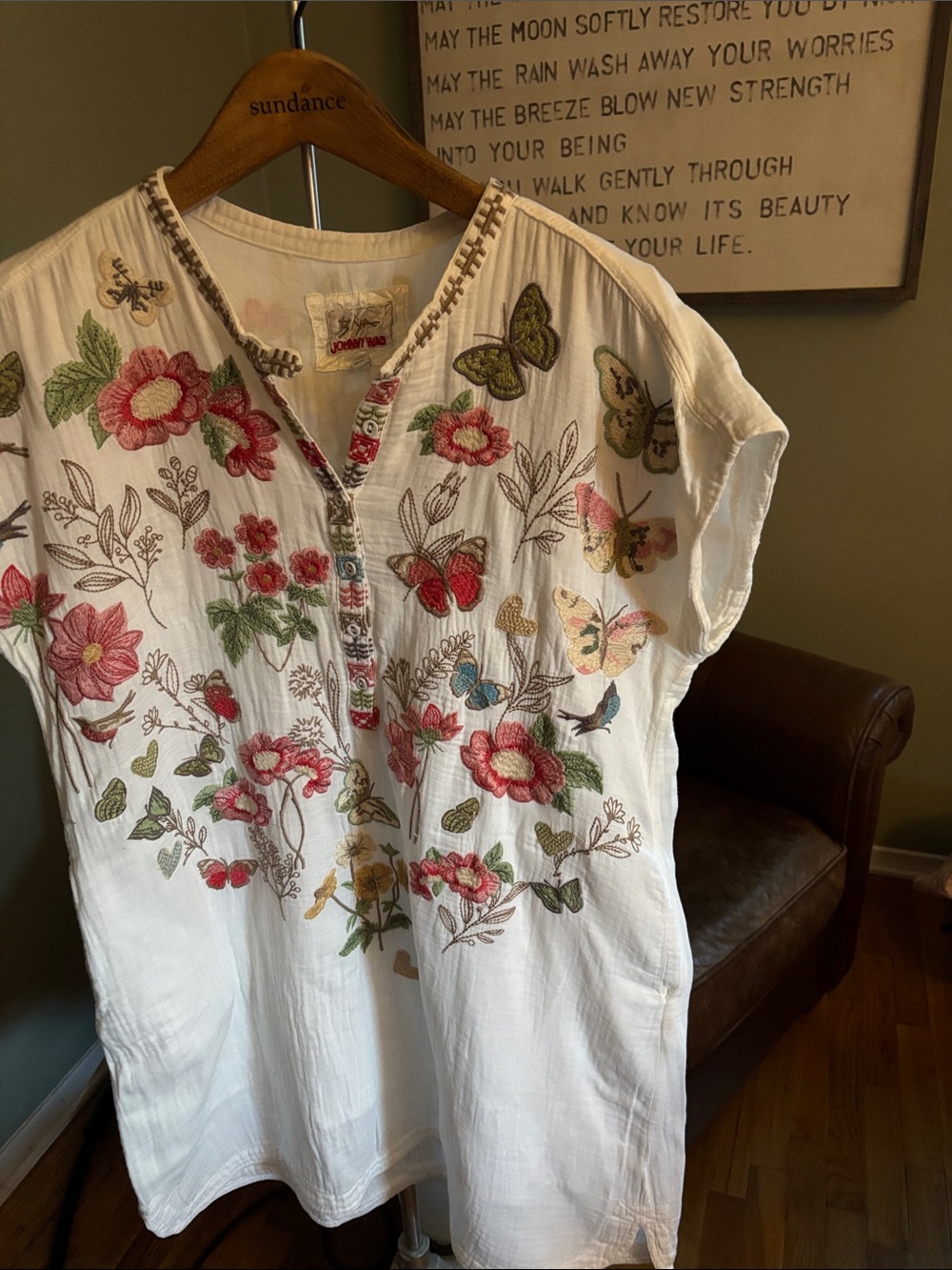 SundancexJohnny Was White Embroidered Floral & Butterfly Tunic